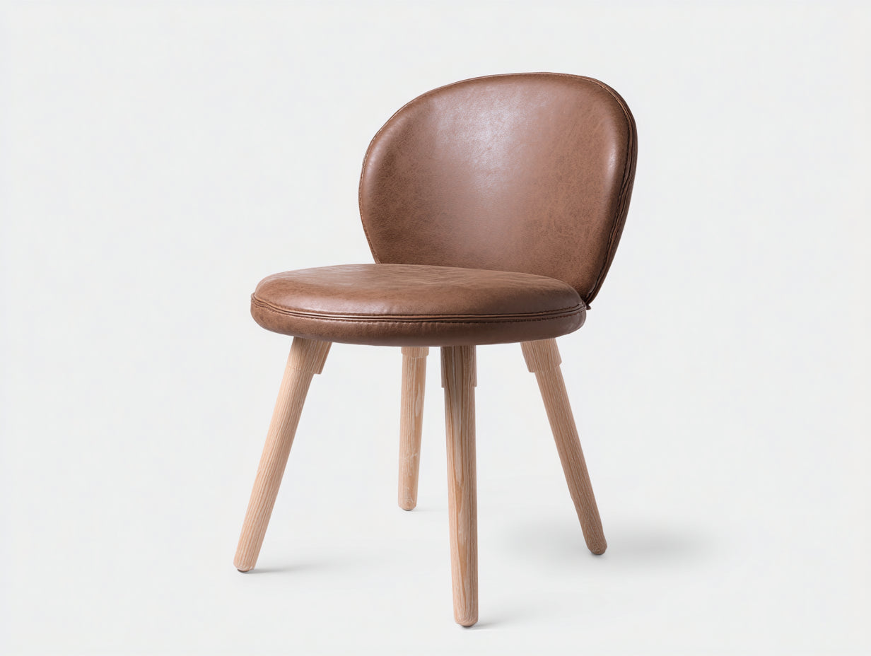 Sedia da pranzo - pelle-legno - 52x45x82 cm - marrone chiaro-legno naturale - stile moderno