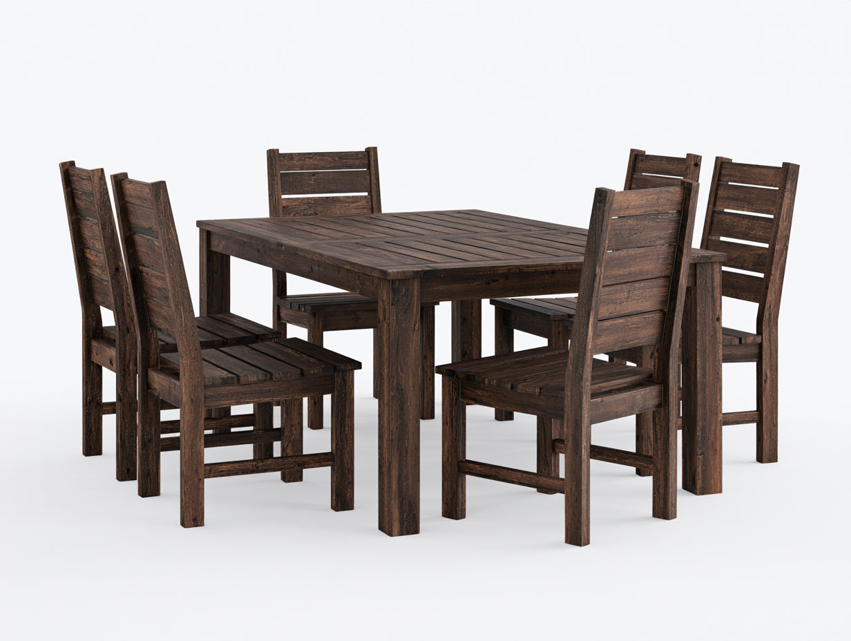 Set da pranzo da esterno-Legno-150x150x75 cm-Marrone scuro rustico-Classico da giardino