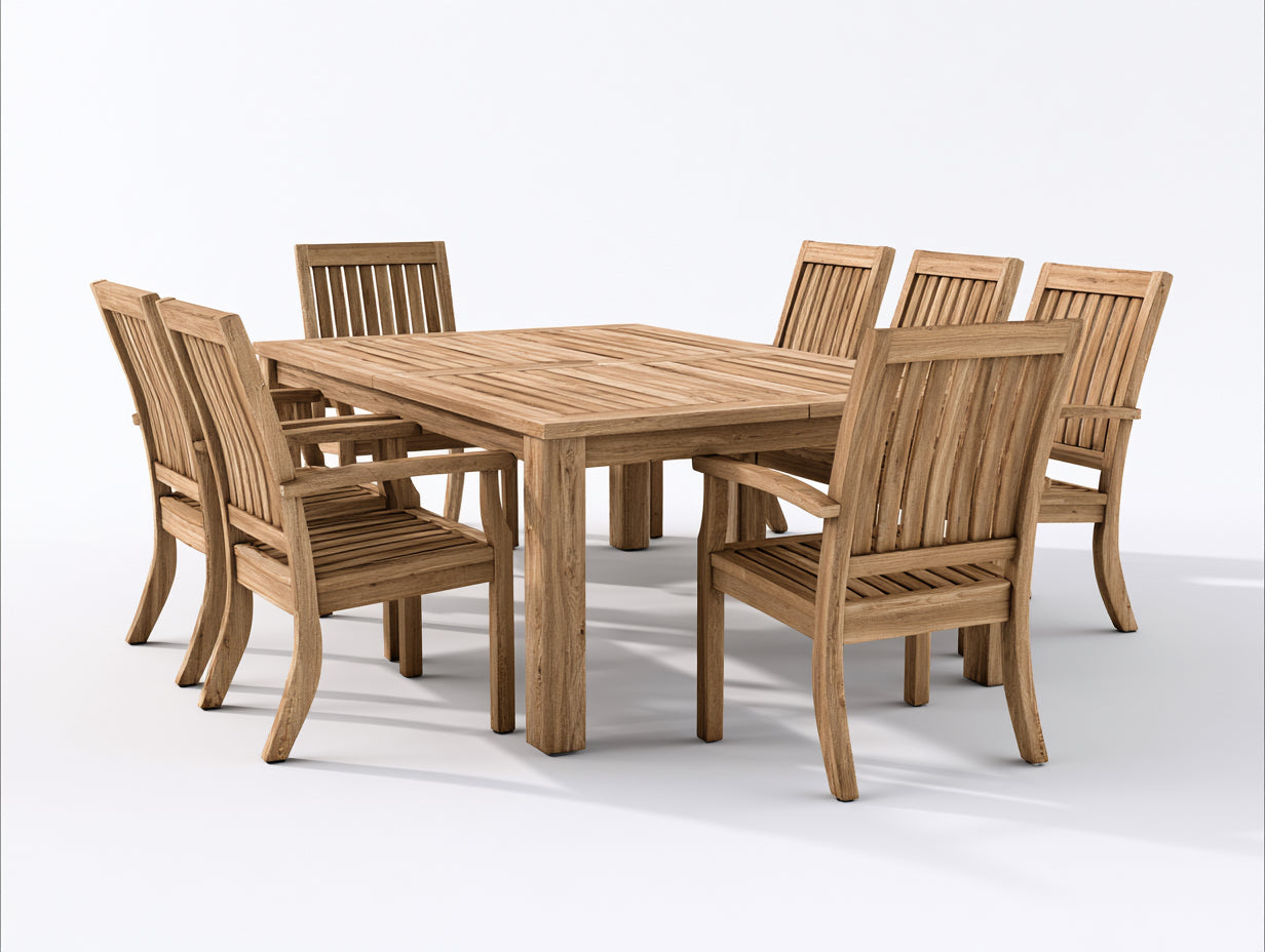 Set da pranzo da esterno-Legno-220x115x75 cm-Teak naturale-Classico da giardino