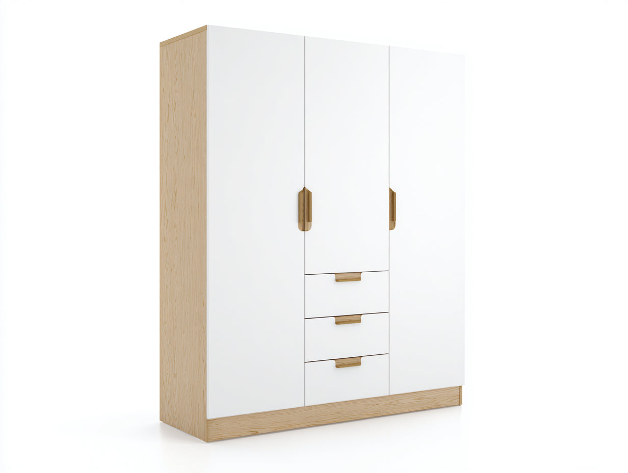Armadio - Legno ingegnerizzato-legno di pino - 142x58x198 cm - Bianco-Legno naturale - Moderno