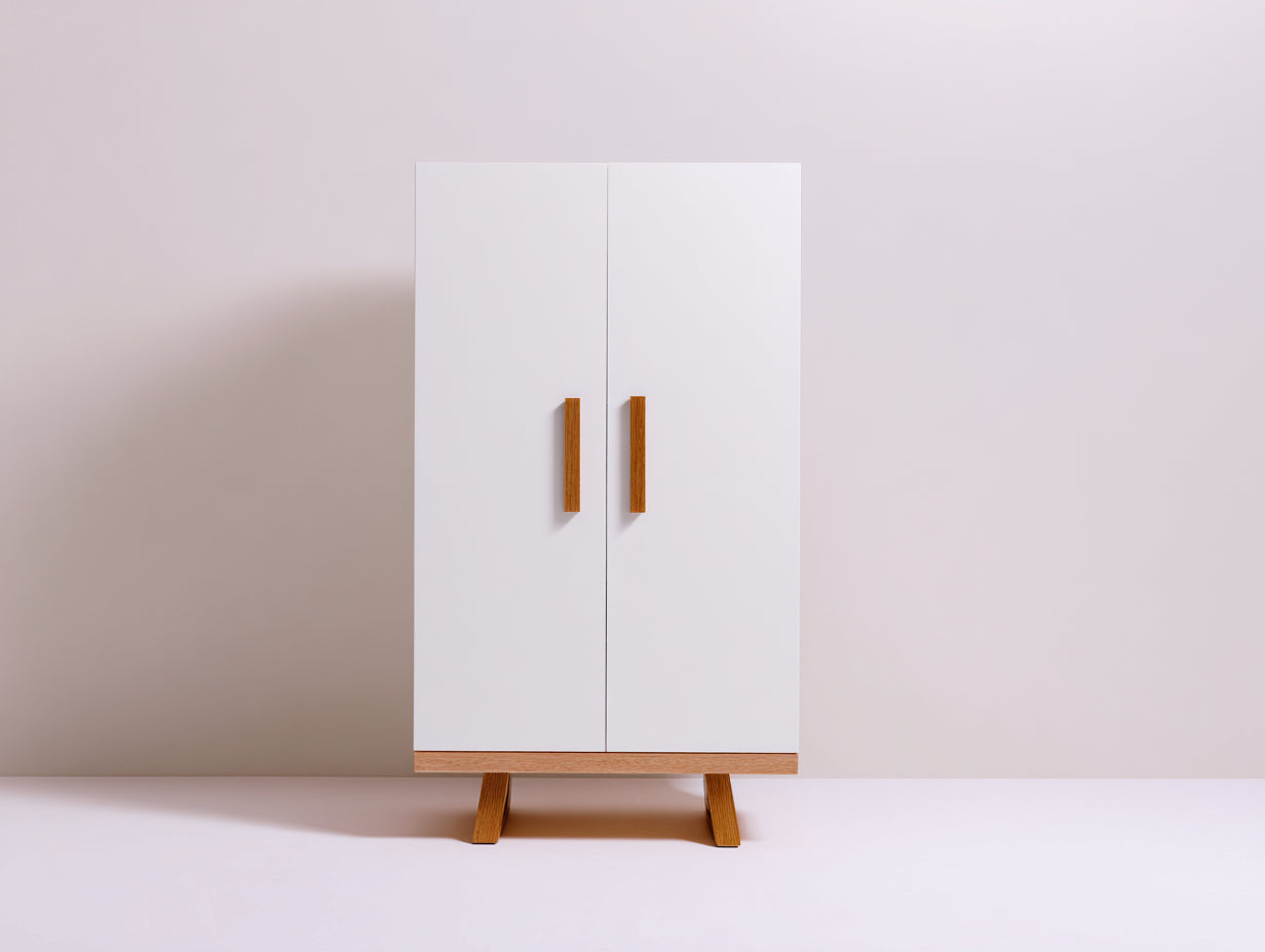 Armadio - Legno ingegnerizzato-legno di pino - 82x46x134 cm - Bianco-Legno naturale - Minimalista