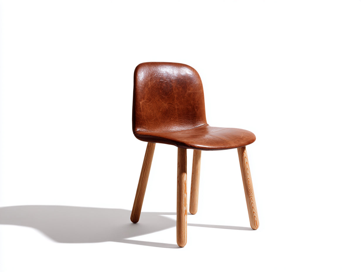 Sedia da pranzo - pelle-legno - 50x46x83 cm - marrone-legno naturale - stile moderno