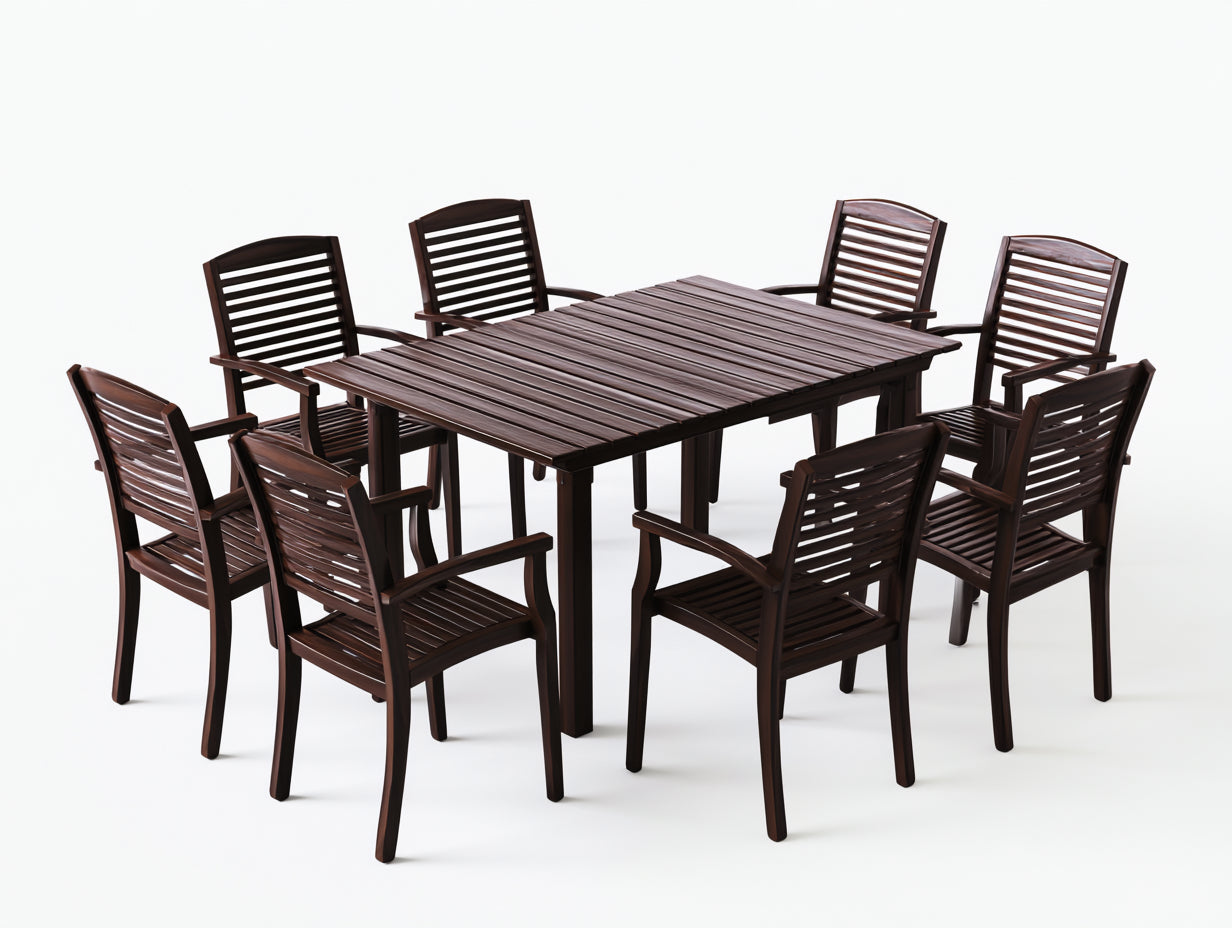 Set da pranzo da esterno-Legno-220x120x75 cm-Marrone scuro-Classico da giardino