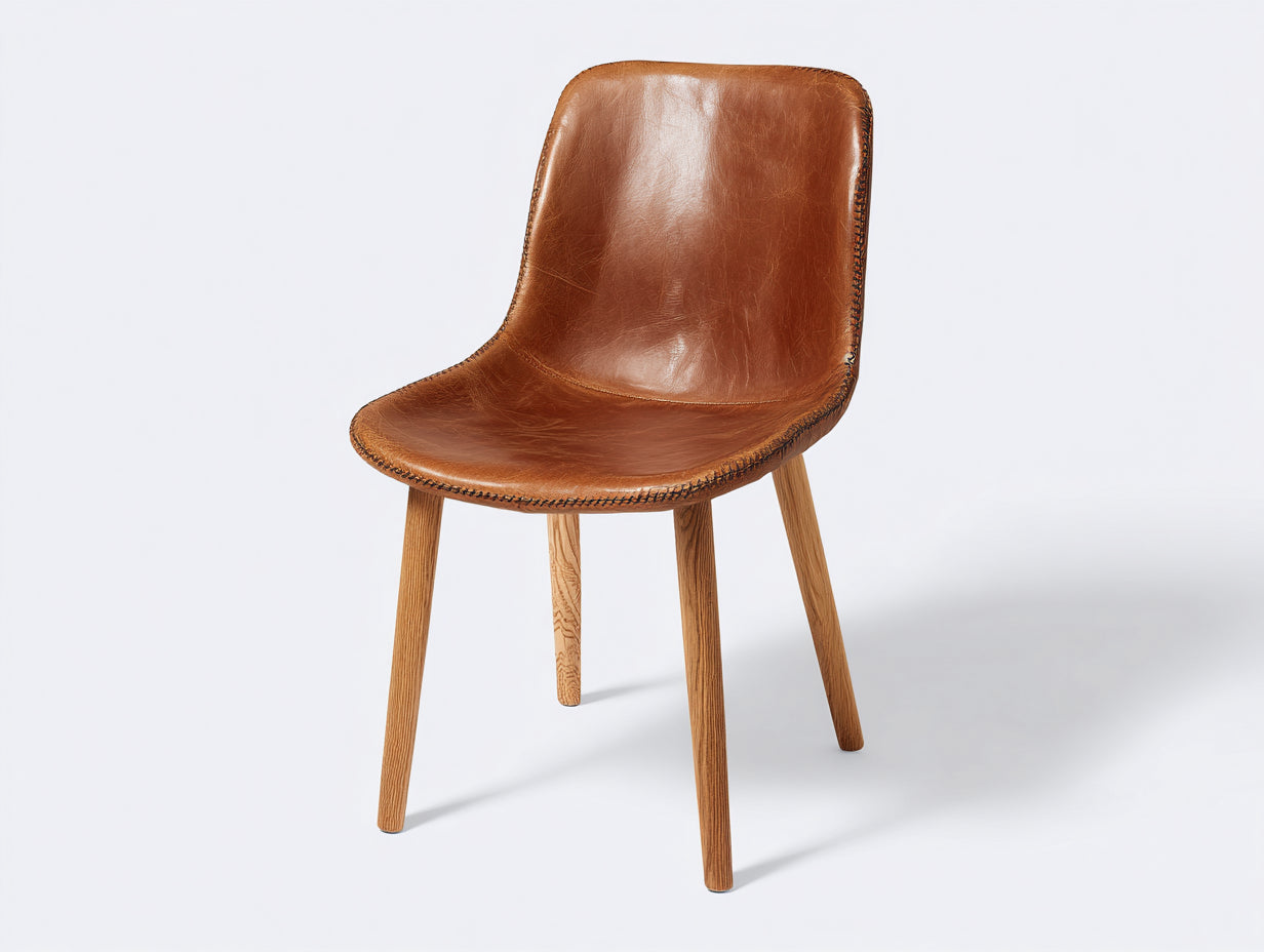 Sedia da pranzo - pelle-legno - 50x46x83 cm - marrone-legno naturale - stile moderno scandinavo