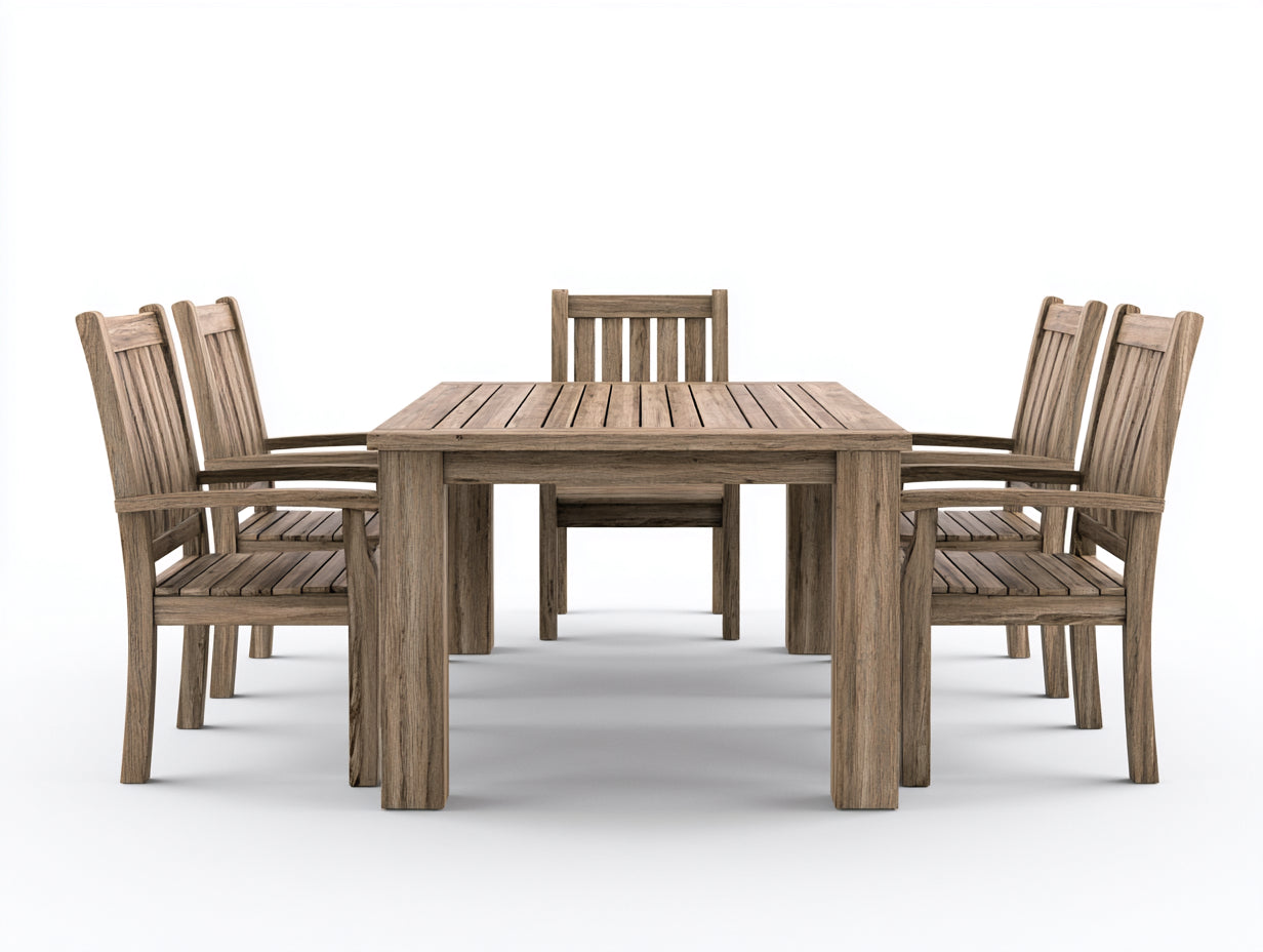 Set da pranzo da esterno-Legno-180x100x75 cm-Rovere naturale rustico-Classico da giardino
