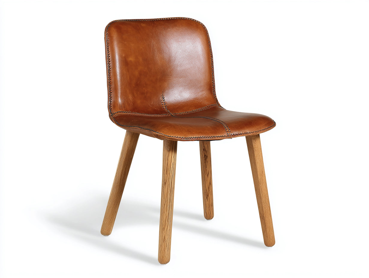 Sedia da pranzo - pelle-legno - 52x45x83 cm - marrone-legno naturale - stile moderno