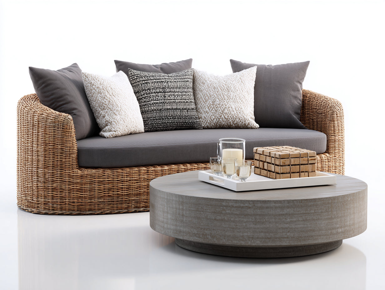 Divani da esterno - rattan-tessuto - 242x94x78 cm - naturale-grigio scuro - moderno