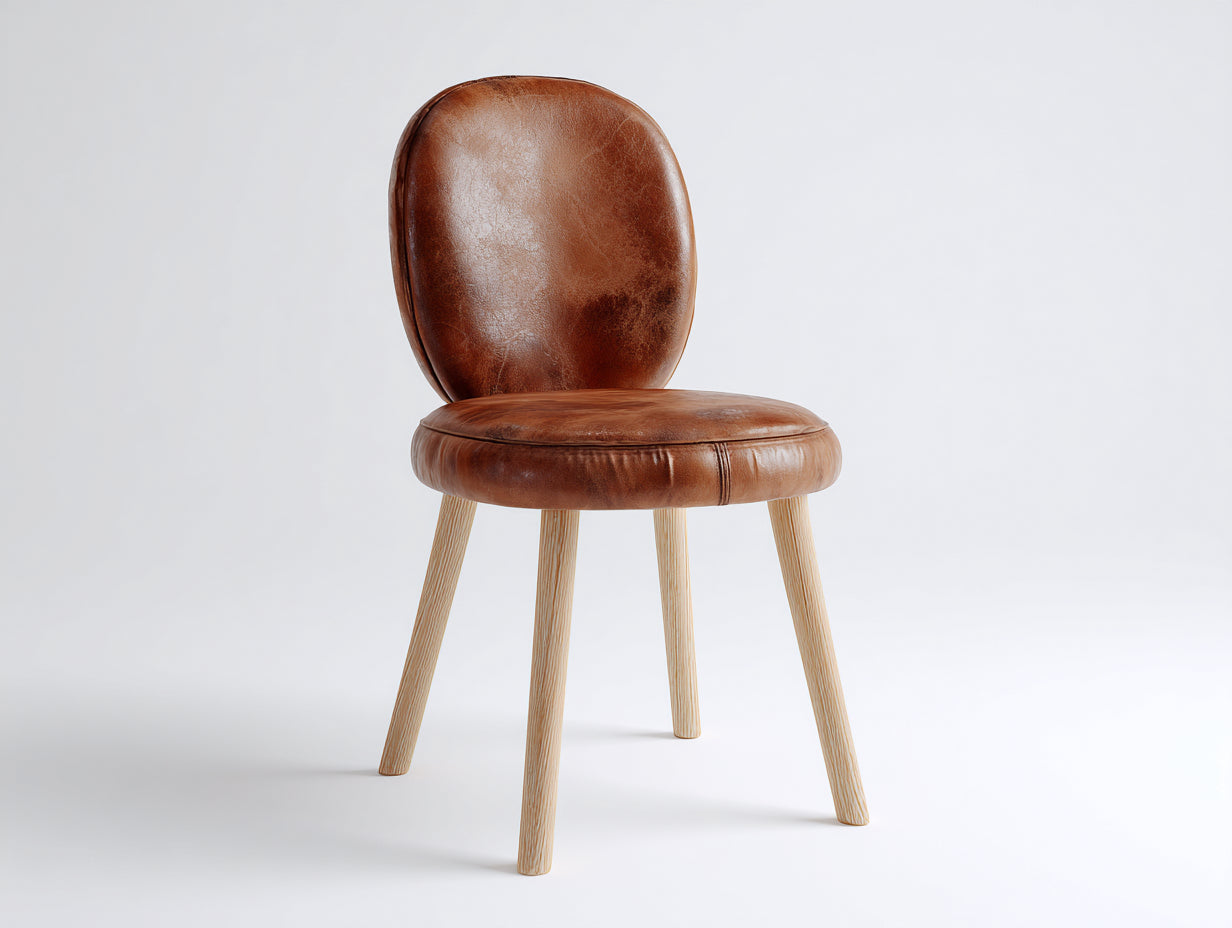 Sedia da pranzo - pelle-legno - 51x44x82 cm - marrone-legno naturale - stile moderno