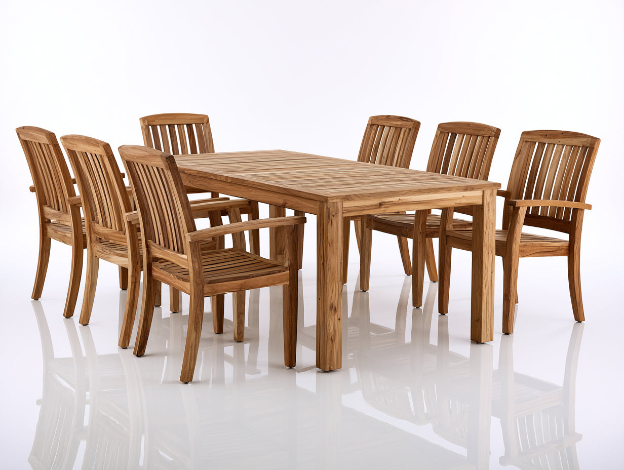 Set da pranzo da esterno-Legno-220x115x75 cm-Teak naturale-Classico da giardino