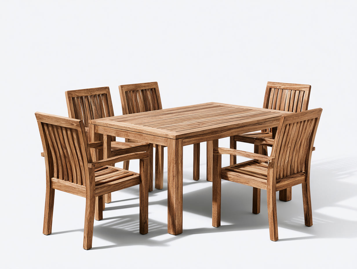 Set da pranzo da esterno-Legno-170x95x75 cm-Teak naturale-Classico da giardino