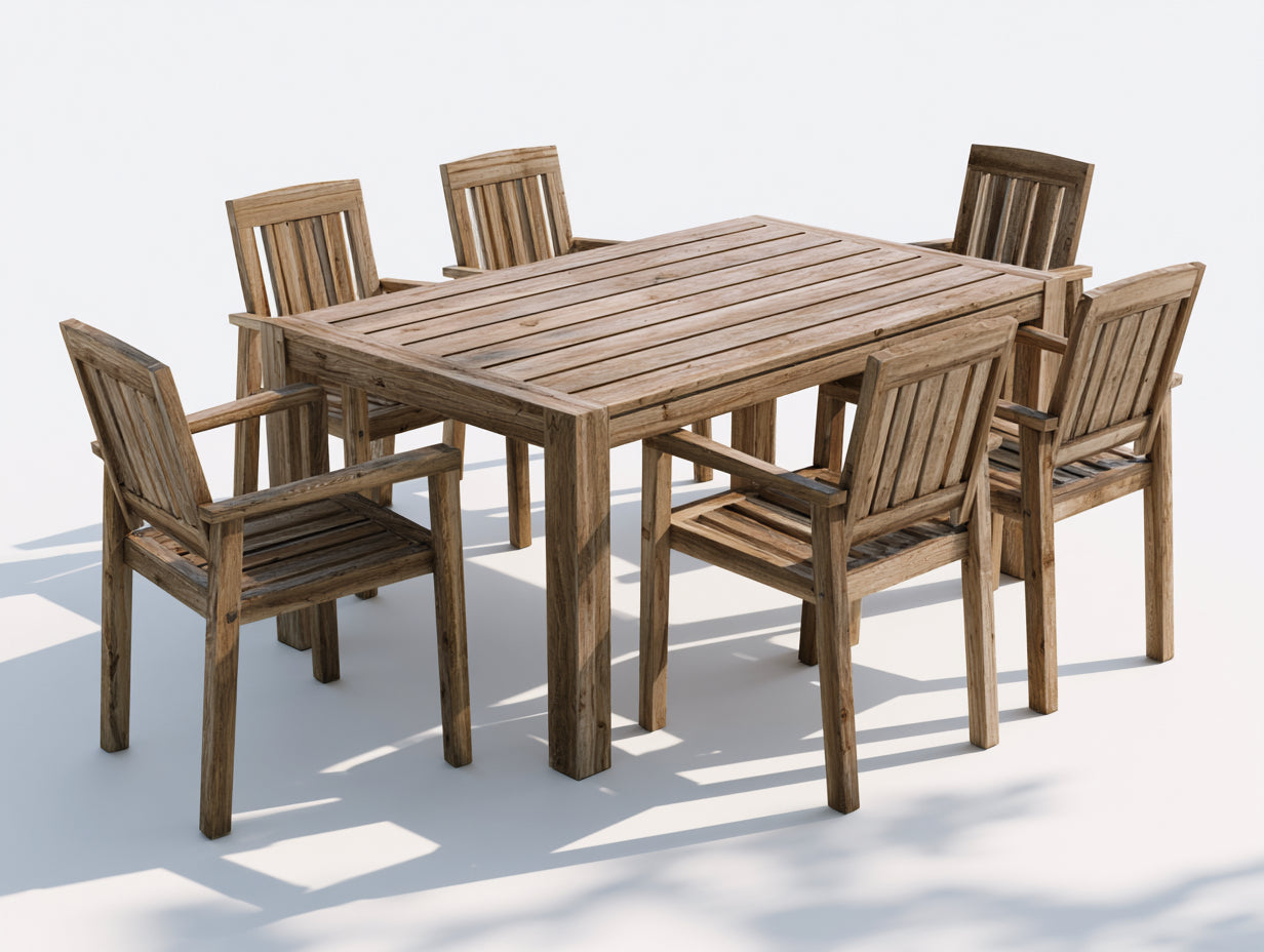 Set da pranzo da esterno-Legno-200x110x75 cm-Rovere chiaro naturale-Classico da giardino