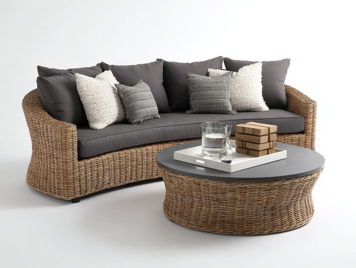 Divani da esterno - rattan-tessuto - 240x92x78 cm - naturale-grigio scuro - moderno