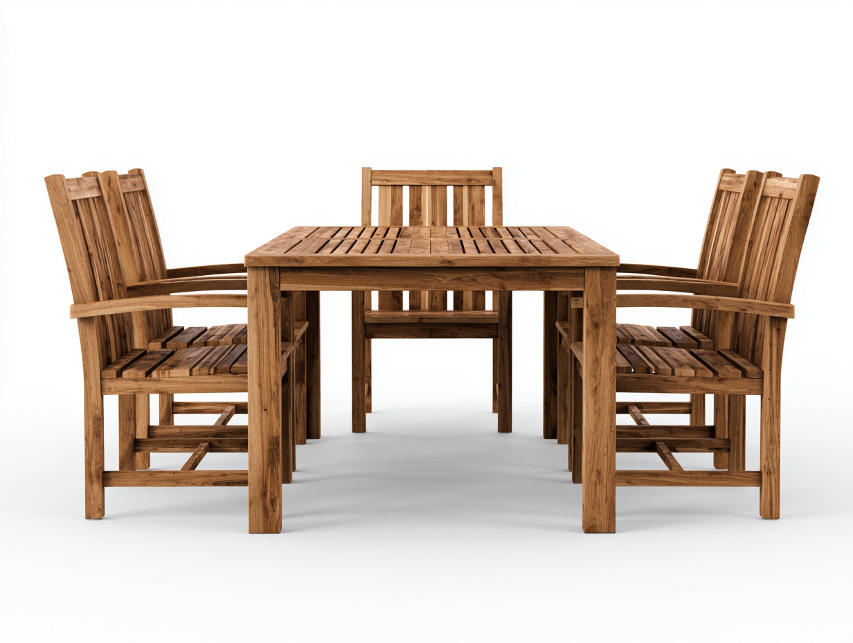 Set da pranzo da esterno-Legno-180x105x75 cm-Teak naturale-Classico da giardino