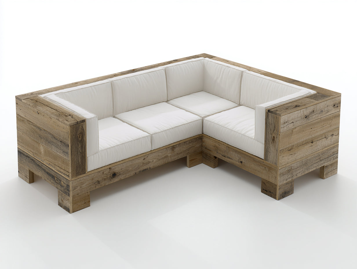 Divani da esterno - legno-tessuto - 270x210x74 cm - rovere naturale-bianco - rustico