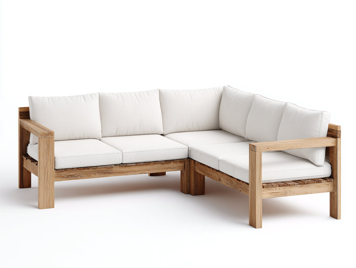 Divani da esterno - legno-tessuto - 260x245x76 cm - naturale-bianco - rustico