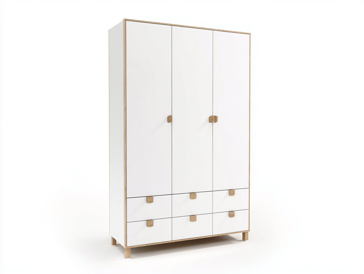 Armadio - Legno ingegnerizzato-legno di pino - 136x57x196 cm - Bianco-Legno naturale - Moderno